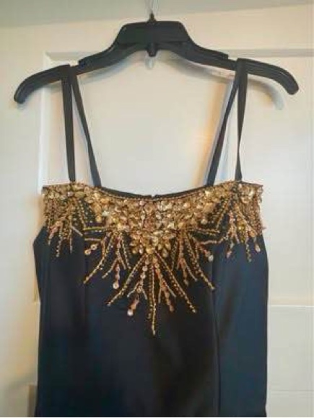 Black Formal Dress with Gold Beaded Embellished Bodice - Size 6